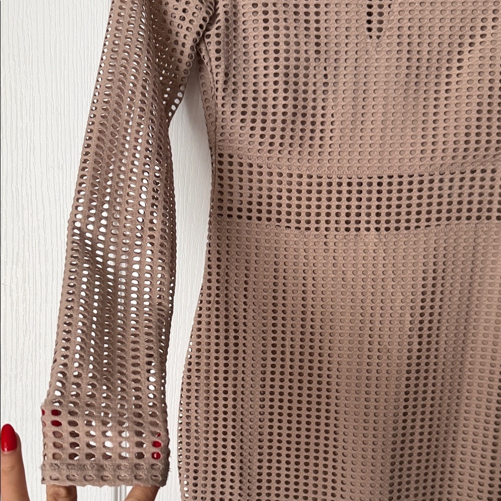 Elegant Tan Long Sleeve Dress - Picture 5 of 9